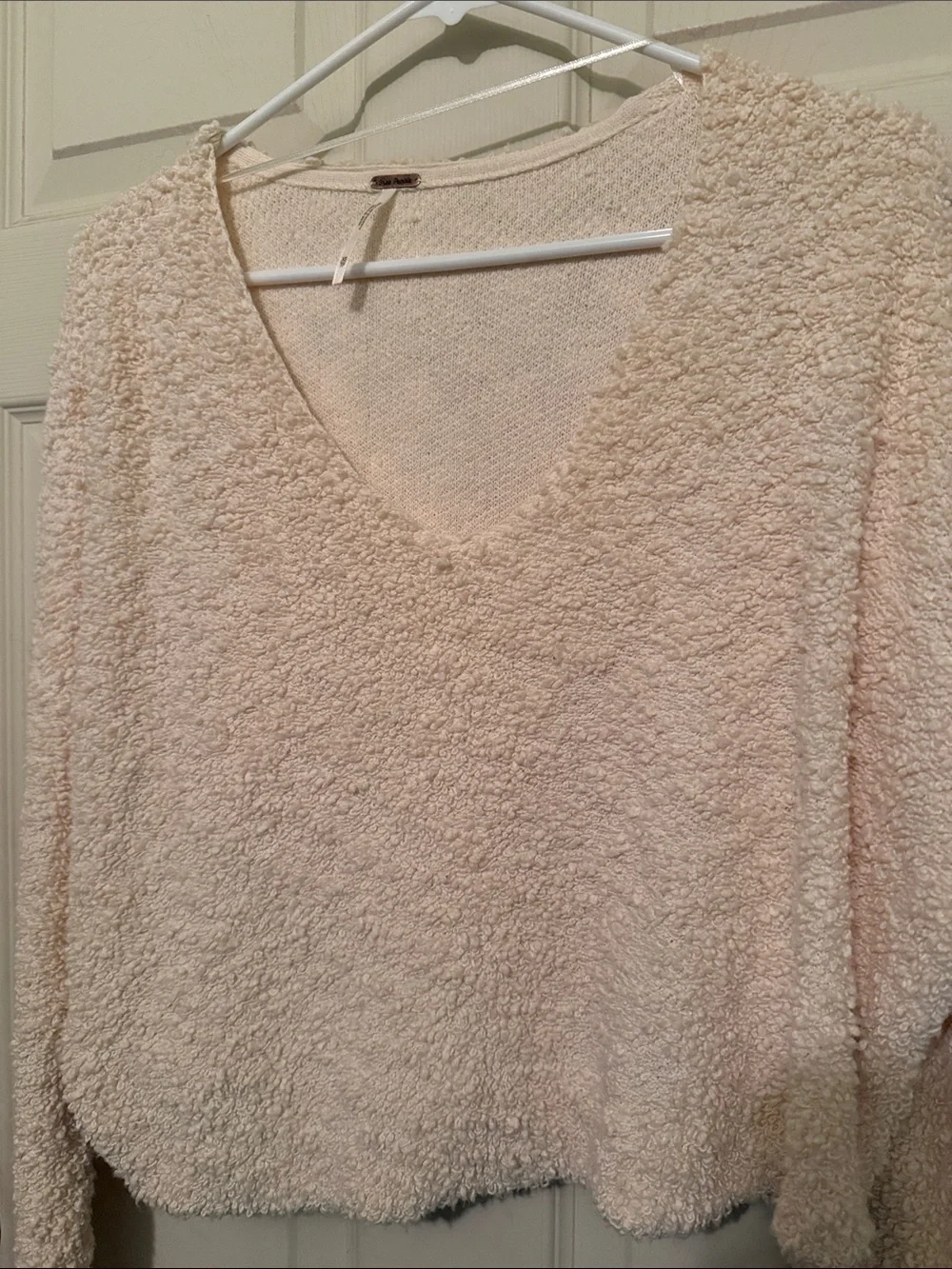 Free People Plush V-Neck Sweater in Ivory